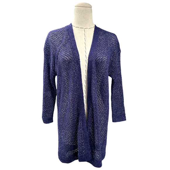 Chicos Purple Metallic Knit Lightweight Open Front Cardigan Womens Size 0/XS - Picture 1 of 7